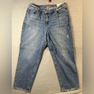 AE Baggy Jeans Blue High Rise Medium Wash Stretch Waistband Short Inseam